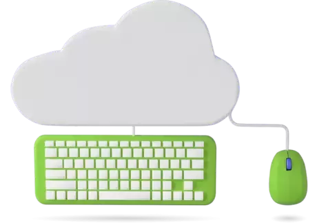 illustration of a keyboard and mouse with a cloud floating above it