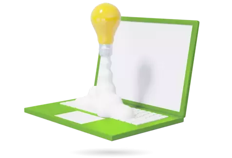 illustration of a laptop with a lightbulb floating in front of it
