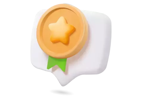 Illustration of a speech bubble with gold star medal